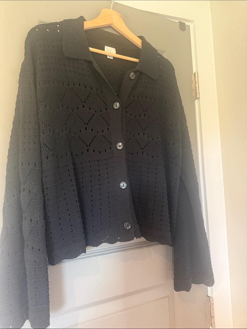 a new day Black Crochet Button-Front Cardigan
